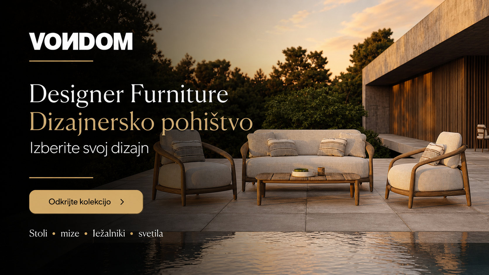 Vondom ležalniki na urejeni terasi ob bazenu